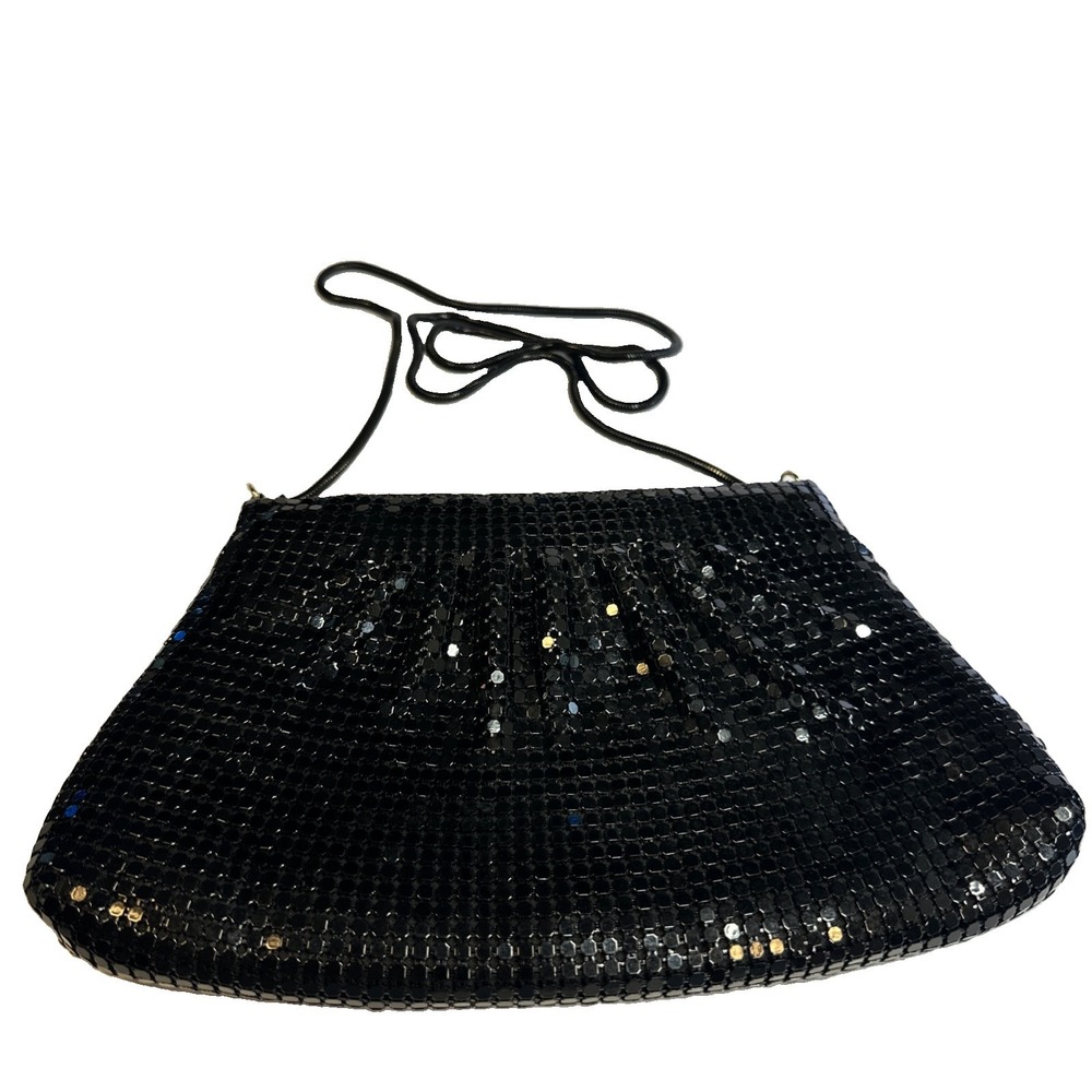 Original Black Mesh Sequin Evening Bag Elegant Purse Black Metal Chain Strap